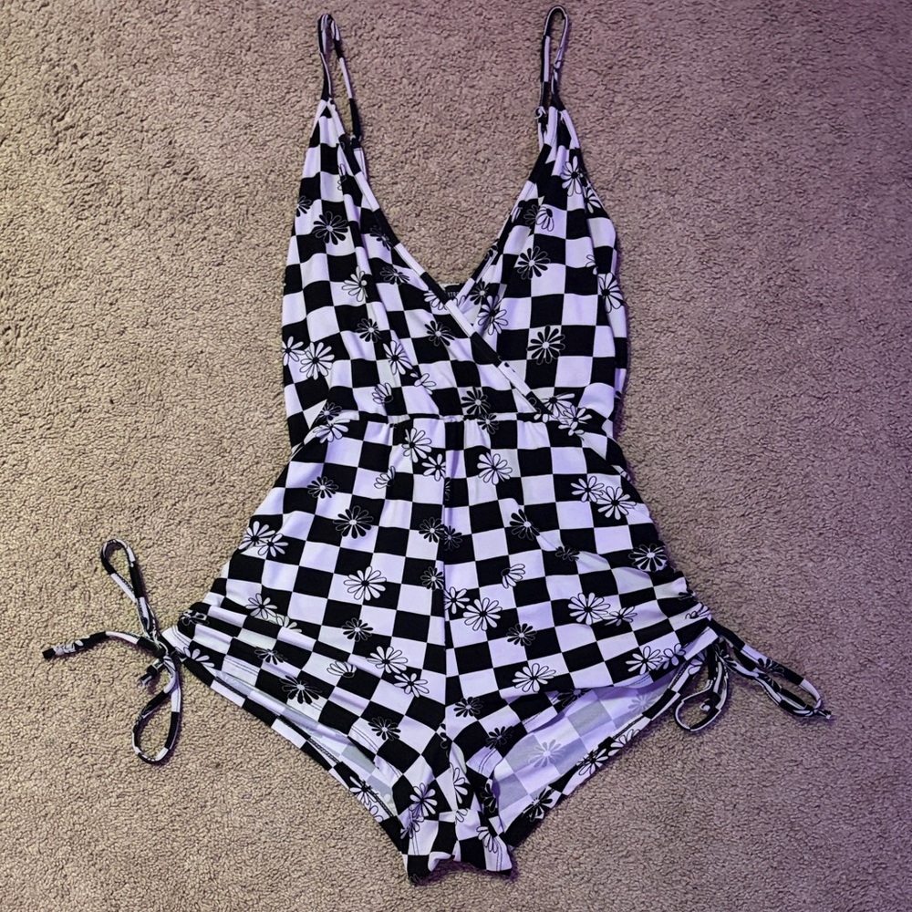 Checkered Black and White Romper